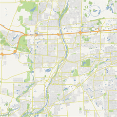 Map of Aurora in Illinois in a normal road map style. Contains layered vector with roads water, parks, etc.