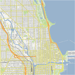 Map of Near North Side in Illinois in a normal road map style. Contains layered vector with roads water, parks, etc.