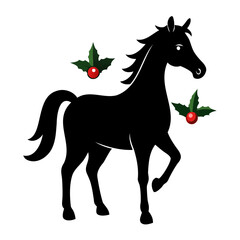 Christmas Horse Black Silhouette vector illustration isolated on a transparent background