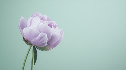 Fototapeta premium A single soft lavender peony against a muted sage green background, close-up shot, Minimalist style