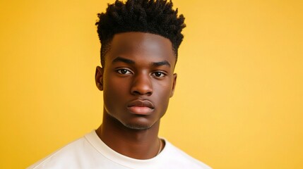 Fototapeta premium Portrait of a Young Man Against a Bright Yellow Background