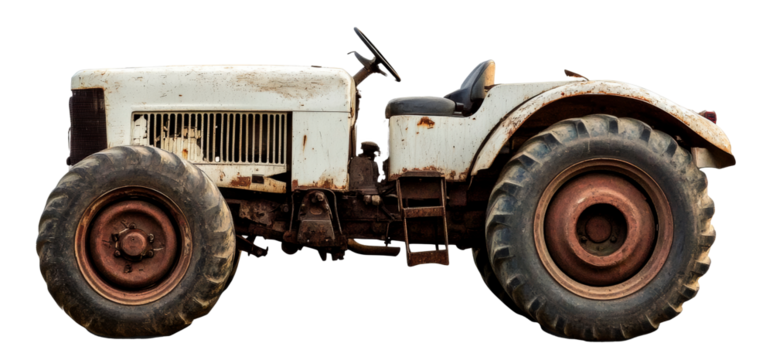 Old rusty tractor parked in a rural area during the daylight