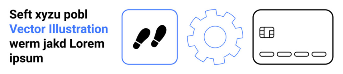 Footprint, cogwheel, and card icons alongside lorem ipsum text. Ideal for financial services, technology integration, digital transformation, user onboarding, navigation guidance, process automation