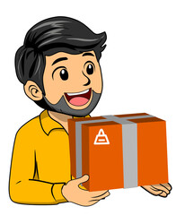 Cartoon character holding a delivery package
