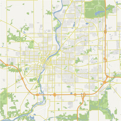 Map of Rockford in Illinois in a normal road map style. Contains layered vector with roads water, parks, etc.