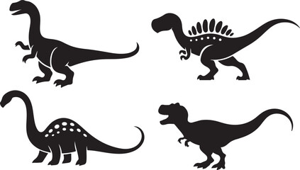 set of dinosaur silhouette design vector art illustration