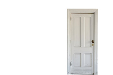 A closed white wooden door with a classic design, suitable for architectural and home interior themes.