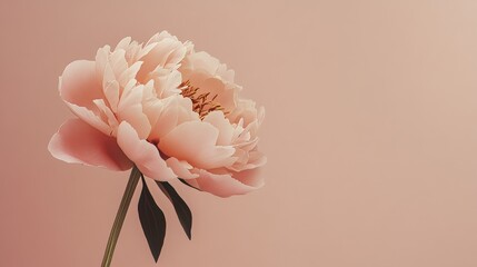 Fototapeta premium A single soft rose gold peony against a muted taupe background, close-up shot, Minimalist style
