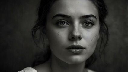 Artistic black and white portrait of a young woman.