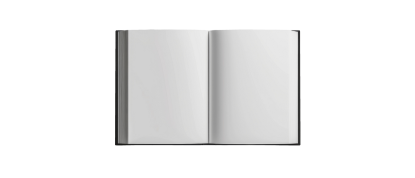 An open blank book with empty pages, ideal for notes, sketches, or creative writing projects.