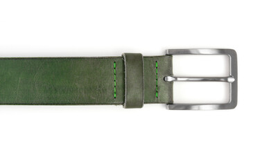 Green leather belt isolated on a white background