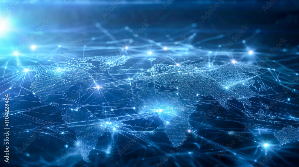 Aufkleber digital world map with network connections and glowing lines