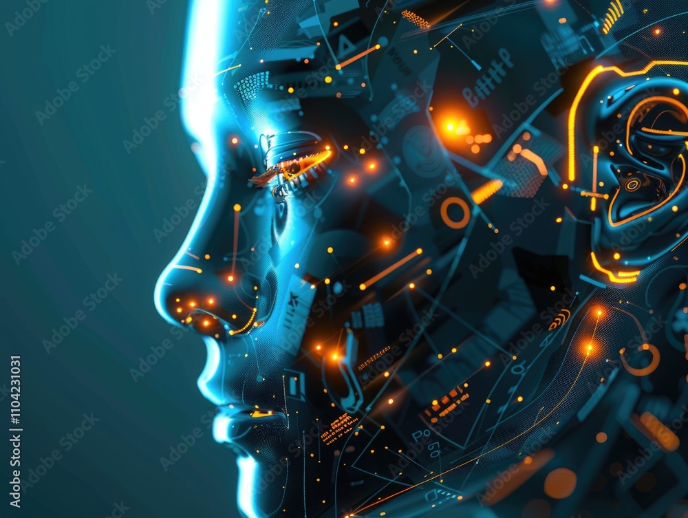 Aufkleber robotic head with circuitry and digital code