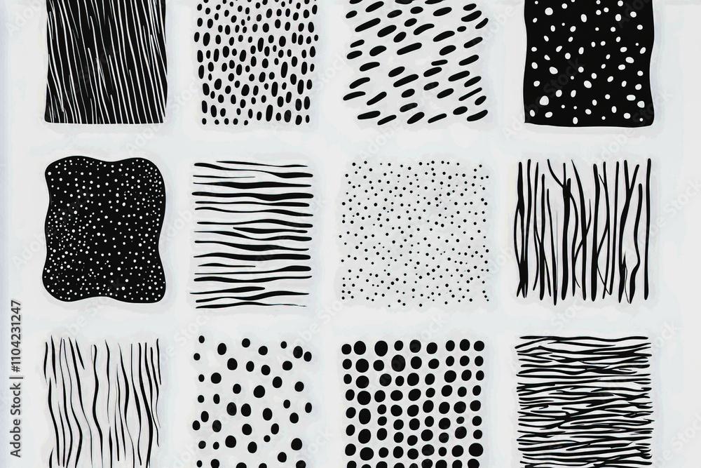 Poster black and white abstract patterns in grid arrangement