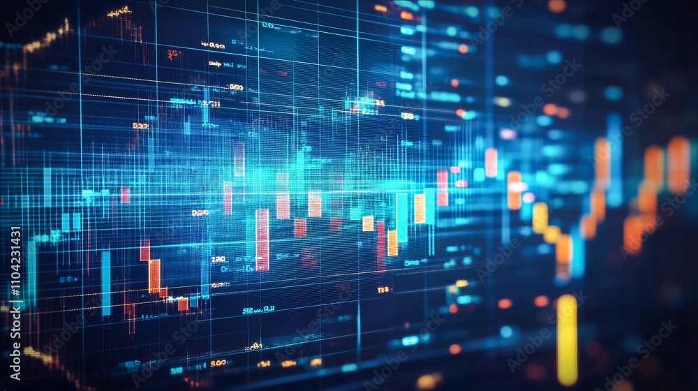 Poster dynamic digital financial data chart with abstract blue background