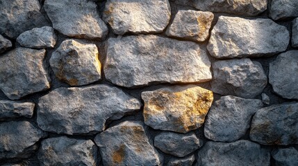 Fototapeta premium Sunlit rustic stone wall texture.