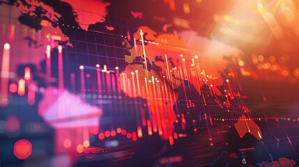 Global business finance, stock market charts and graphs with city skyline background.