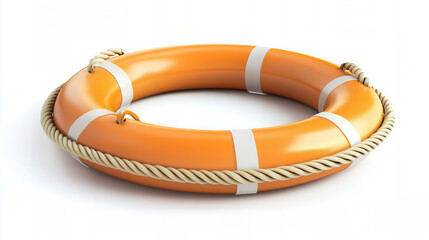 Orange Life Preserver with Rope, Lifesaving Ring with Cream Bands