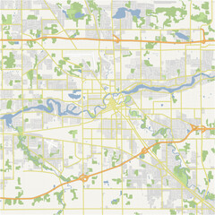 Map of Elkhart in Indiana in a normal road map style. Contains layered vector with roads water, parks, etc.