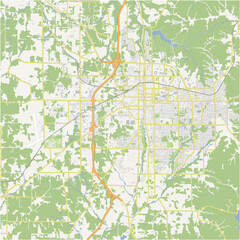 Map of Bloomington in Indiana in a normal road map style. Contains layered vector with roads water, parks, etc.