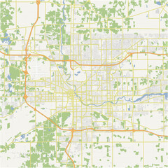 Map of South Bend in Indiana in a normal road map style. Contains layered vector with roads water, parks, etc.