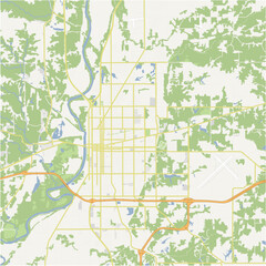 Map of Terre Haute in Indiana in a normal road map style. Contains layered vector with roads water, parks, etc.