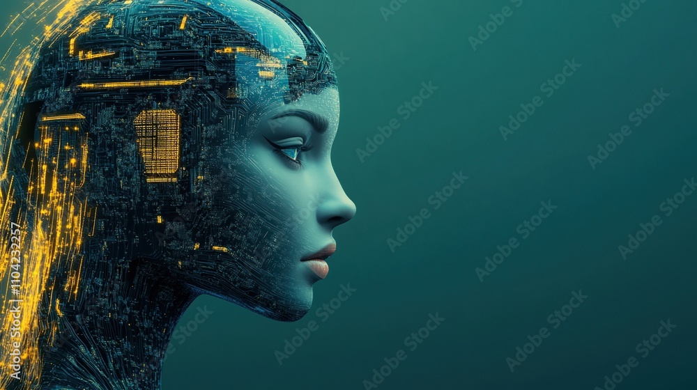 Poster intricate artificial intelligence model with a cybernetic design showcasing elegance and futuristic 