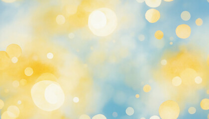 Obraz premium Bright abstract watercolor background with yellow and white circles on a blue backdrop and copy space