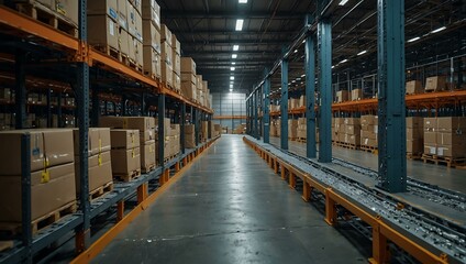 Fototapeta premium Automated warehouse with robot network.