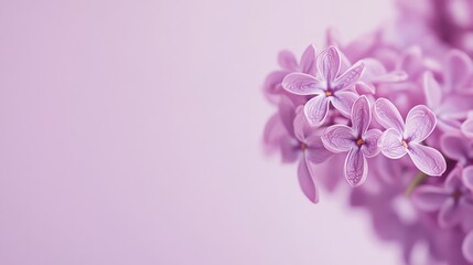A single vibrant purple lilac bloom against a pale lavender background, natural close-up shot, Minimalist style