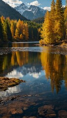 Obraz premium Autumn Altai and Biya River with taiga reflection, Russia.