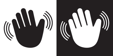 Hand waving icon set. vector illustration of goodbye gesture sign concept for your web site mobile app on white and black background. Waving hand icon