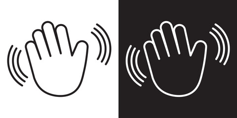 Hand waving icon set. vector illustration of goodbye gesture sign concept for your web site mobile app on white and black background. Waving hand icon