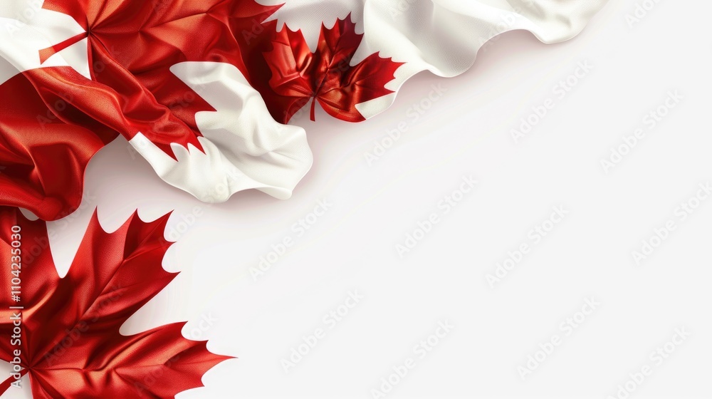 Poster flag with red maple leaves on it. the flag is on a white background
