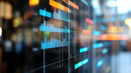 Digital financial analytics dashboard showing market data and performance graphs. Concept of technology in finance.