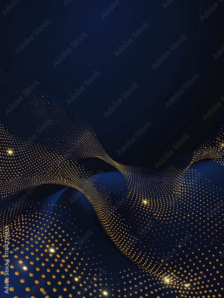 Poster high-tech digital illustration with interconnected particles forming a network.