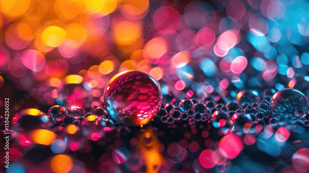 Poster colorful image of a ball with many other balls surrounding it. the image has a vibrant and lively mo