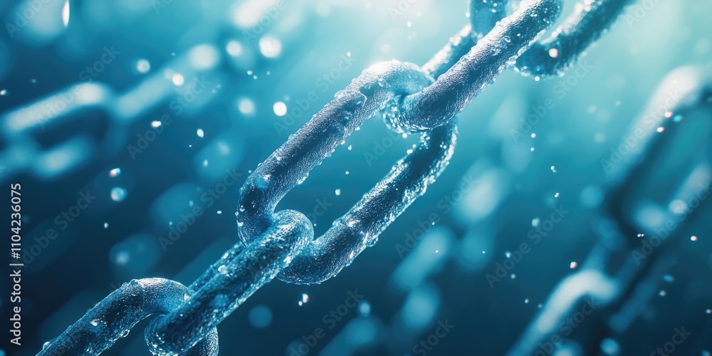 Poster chain of links is shown in a blue and white color scheme. the chain is made up of many small links, 