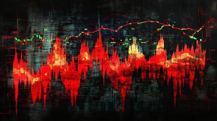 A stock chart with red and green indicators representing global financial data