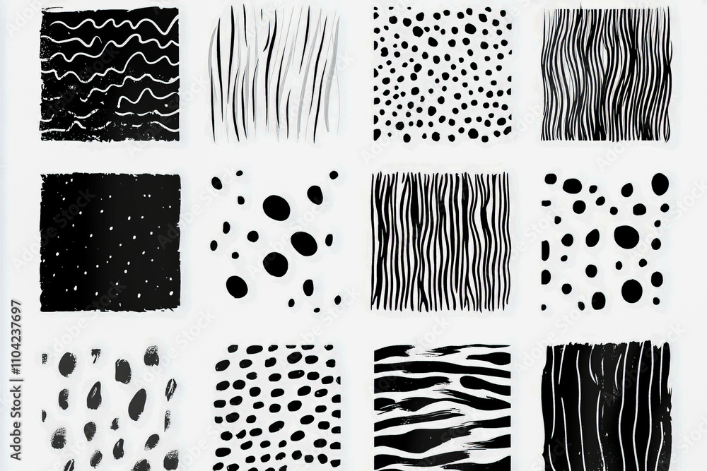 Poster abstract black and white geometric patterns with dots and stripes