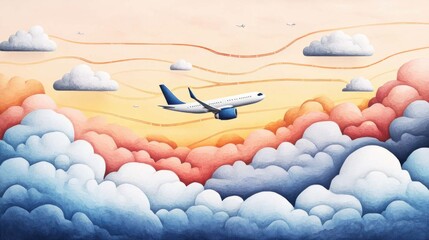Airplane departure flight schedule in the sky a dreamy itinerary journey through clouds