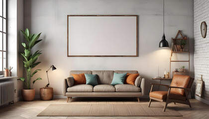 Mock up poster with vintage hipster loft interior background, 3D render