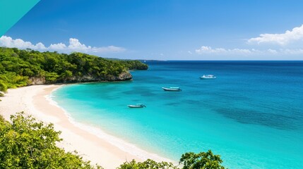 Serene Tropical Beach with Clear Water and Lush Green Landscapes