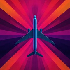 Flight itinerary and departure schedule in a vibrant psychedelic sky with airplane view