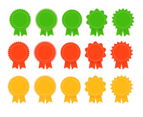 Medal set with ribbon. Trophy award badges, achievement flat label. Vector