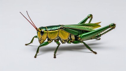 Fototapeta premium A close-up of a striking metallic green grasshopper.