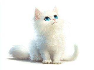 Cute White Kitten on White Background