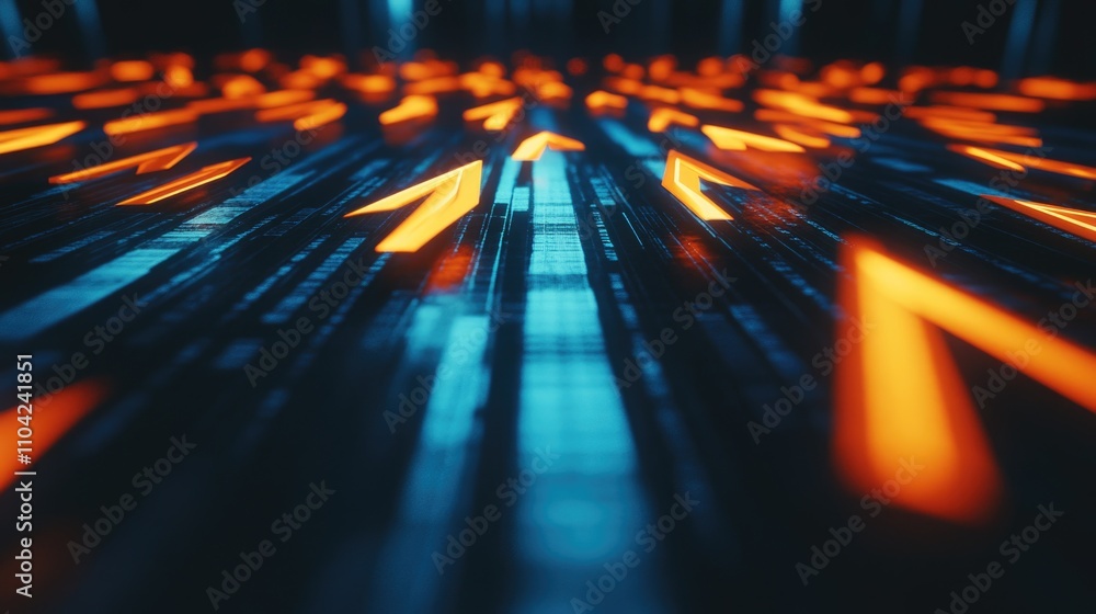 Poster image of a complex computer circuit board with neon lights illuminating the wires and components.