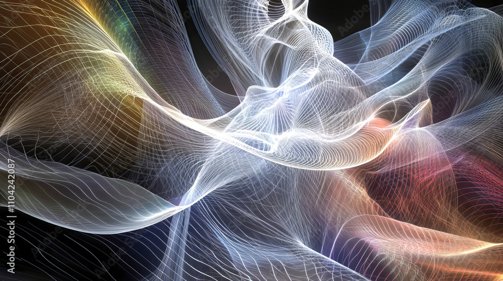 Poster ethereal light waves creating abstract patterns with dynamic colors