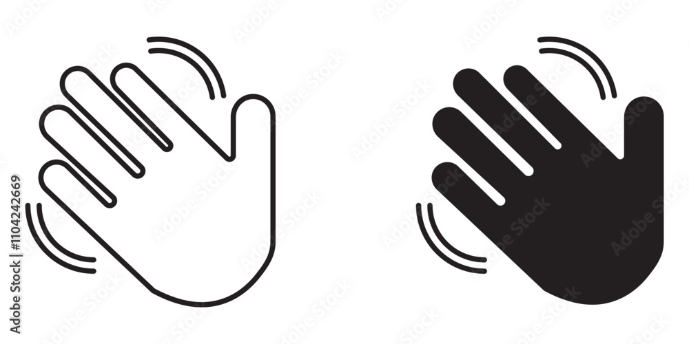 Fototapete greeting or goodbye. human waving palm hand wave icon, motion sensor waving hi or hello, bye line an